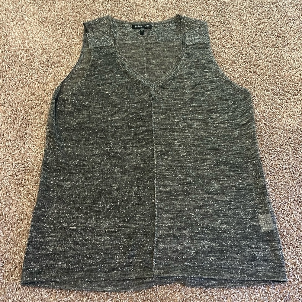Eileen Fisher fine linen sparkle tank gray size small